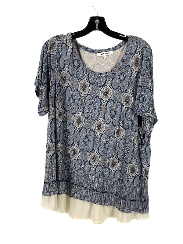 Must-have For Autumn And Winter Blue Top Short Sleeve Rose And Olive, Size 2x