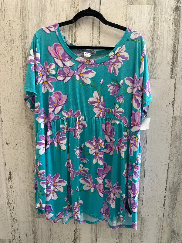 Retro Design Blue Top Short Sleeve Sew In Love, Size 3x