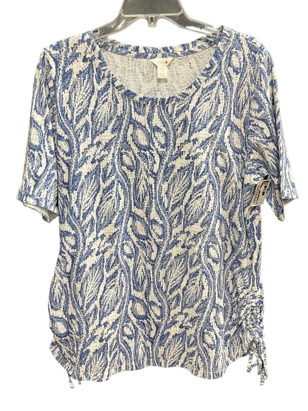 Cozy Sweaters Blue & White Top Short Sleeve Basic Intro, Size 1x