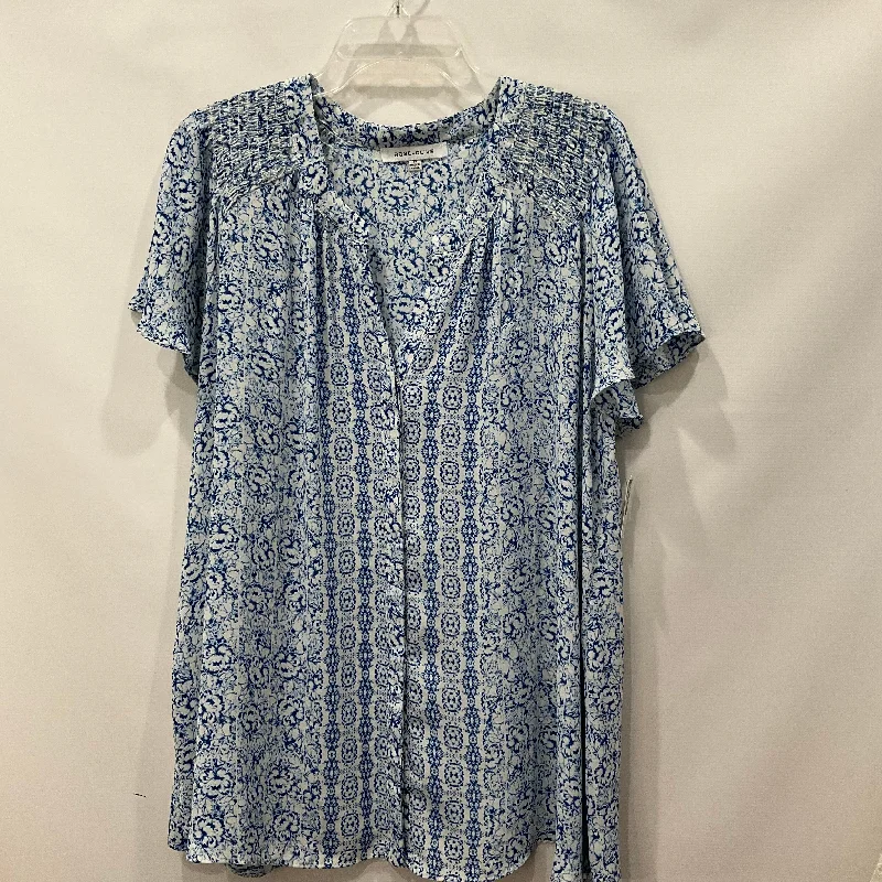 Sporty Wear Blue & White Top Short Sleeve Rose And Olive, Size 2x