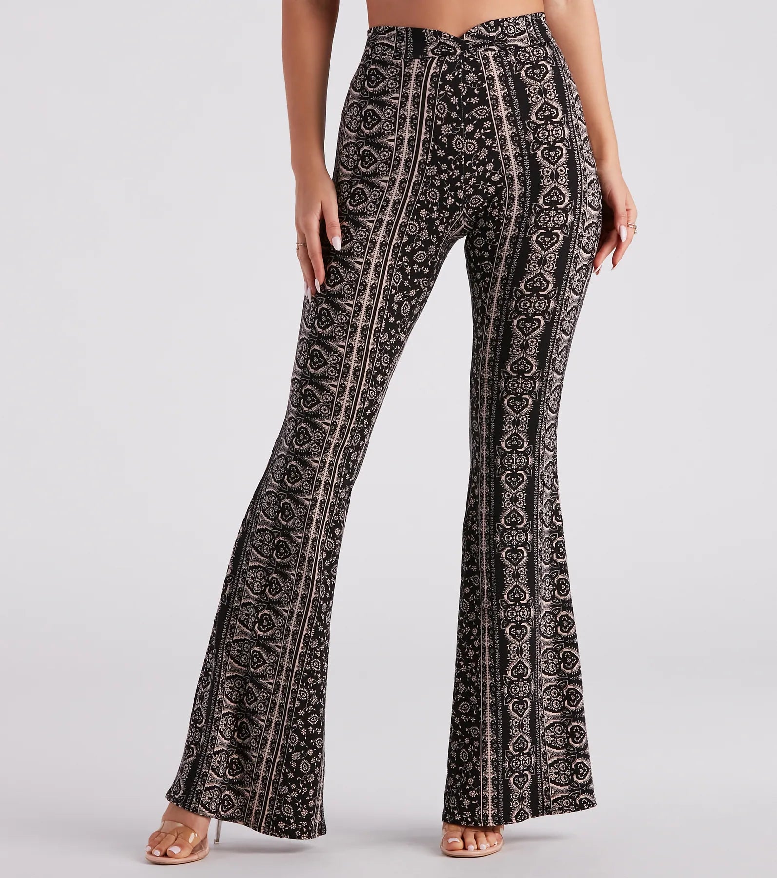Soft Looks Boho Wanderer Cross High Waist Flare Pants