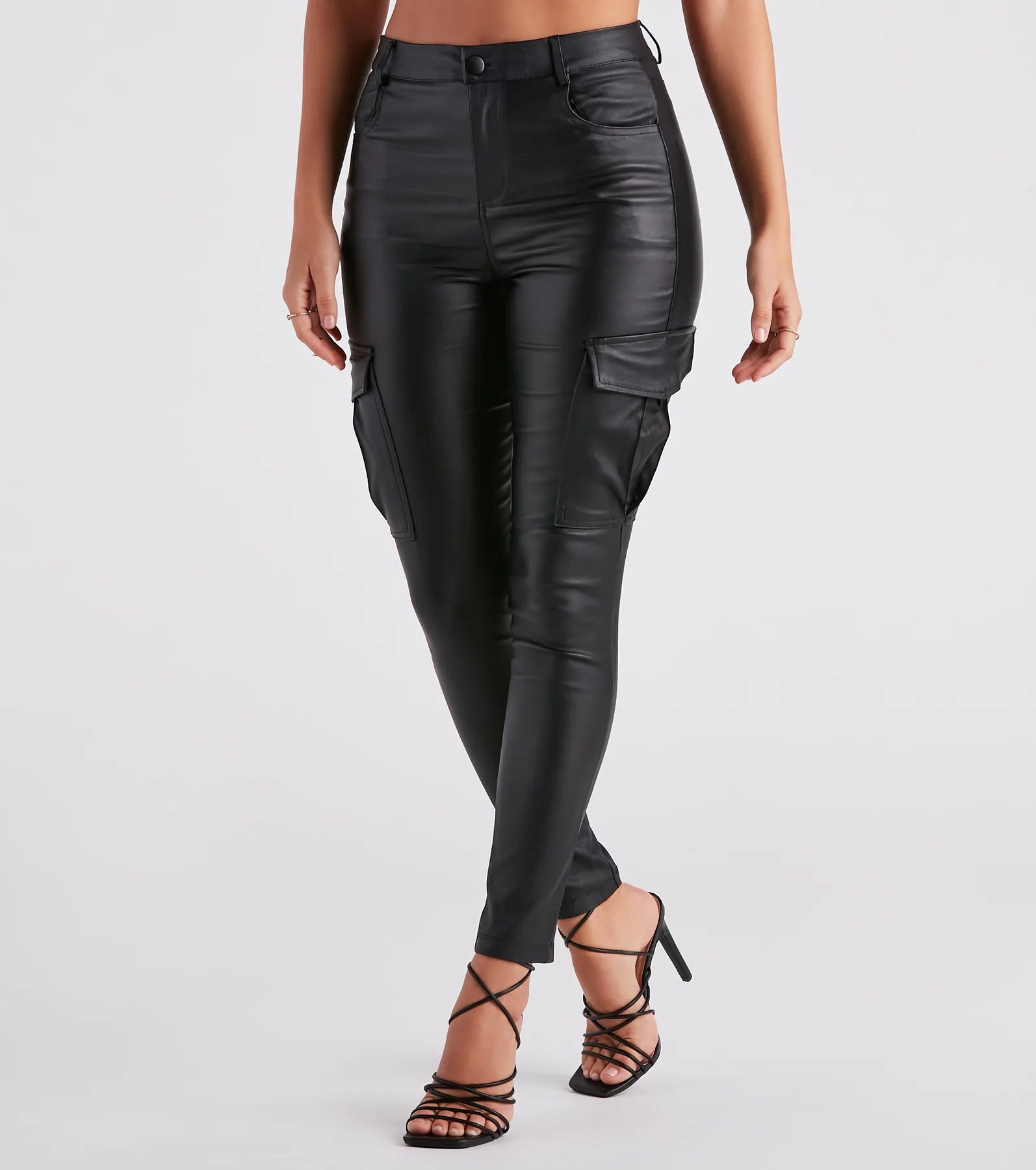 Playful Style Casually Elevated Faux Leather Cargo Pants