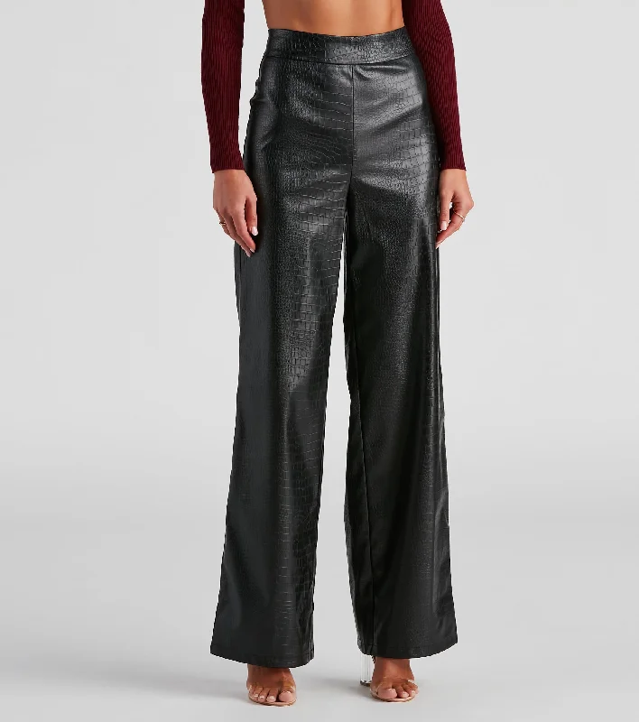 Casual Elegance Chic Mate PU Croc Wide Leg Pants