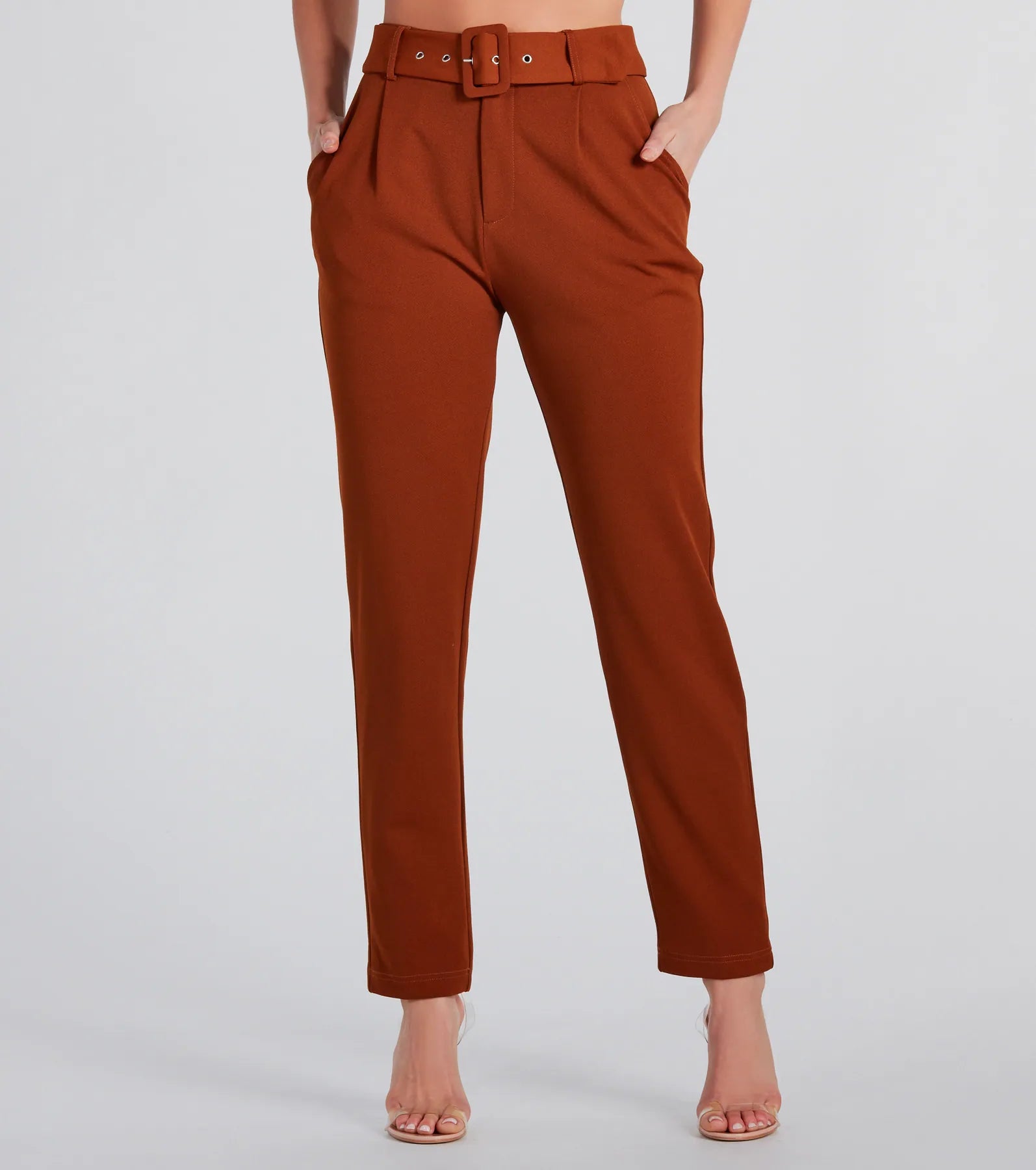 French Style Classic Style High-Rise Crepe Trouser Pants