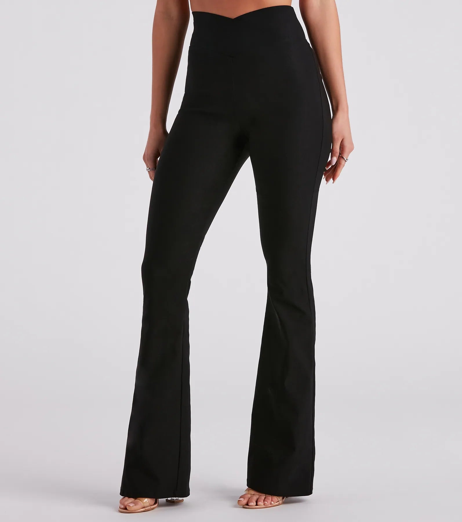 Simple Solid Color Cross The Line V-Waist Bootcut Pants