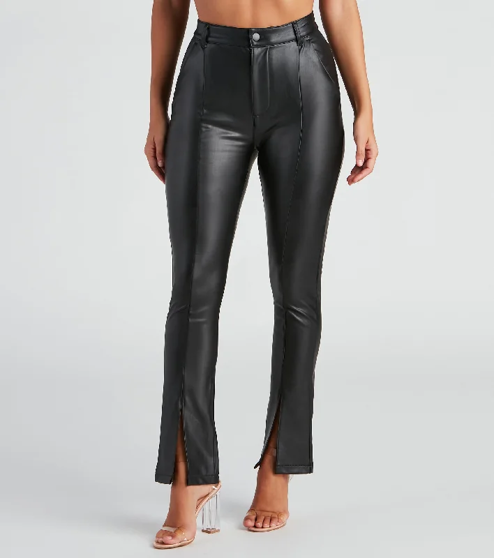 End Of The Year Edgy At Heart PU Front Slit Pants