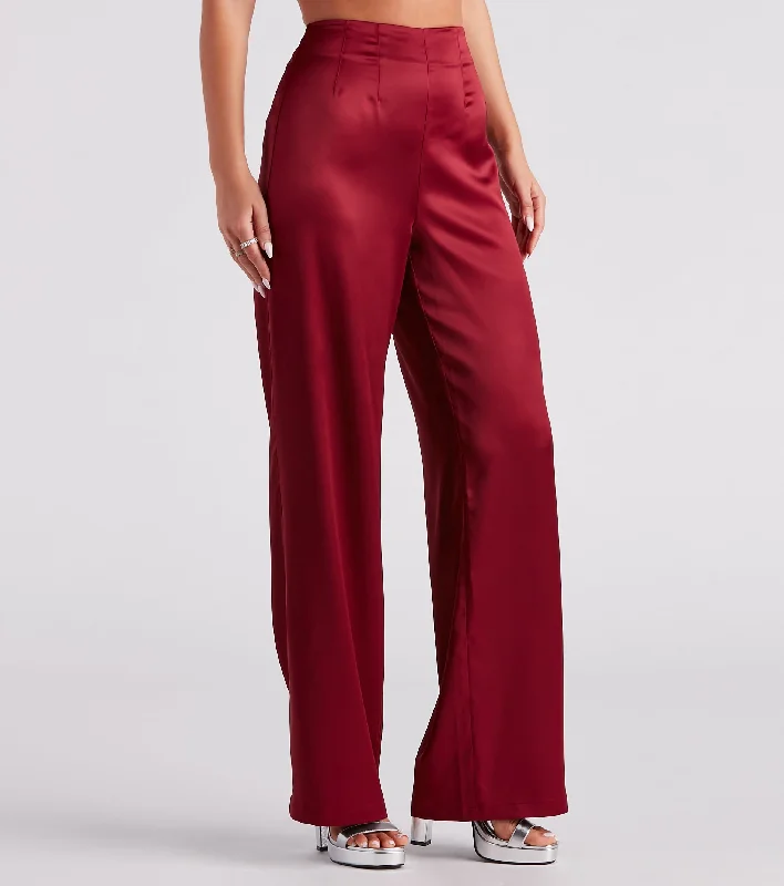 Classic And Versatile Elevated Details Sleek Satin Trouser Pants