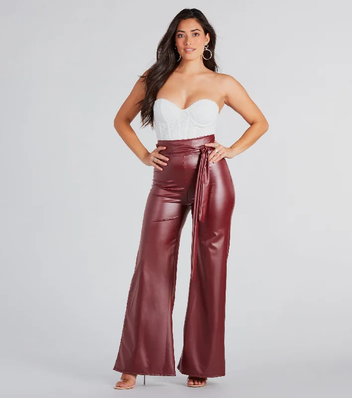 Casual Street Feeling Sleek Faux Leather Wide-Leg Pants