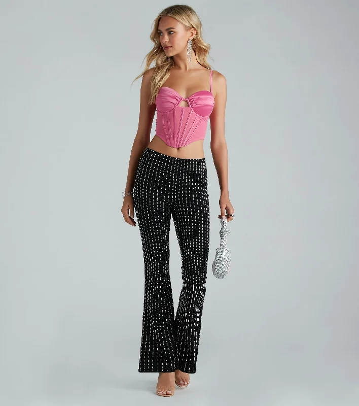 Sports And Leisure Flare For Glam Mid Rise Rhinestone Pants
