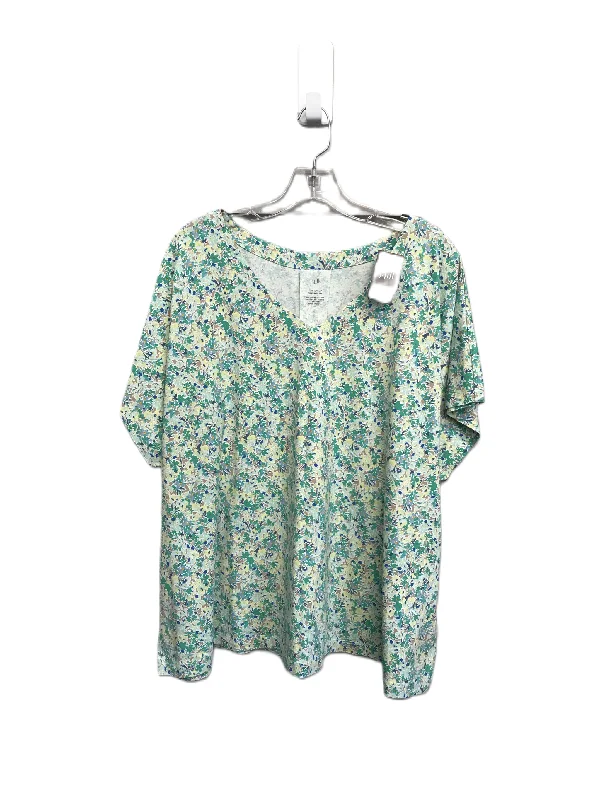 Thin Design Floral Print Top Short Sleeve Basic By J. Jill, Size: 3x