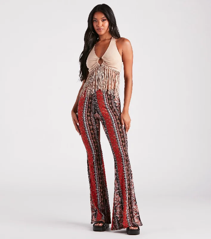 Soft Textures Fun And Free Boho High-Rise Flare Pants