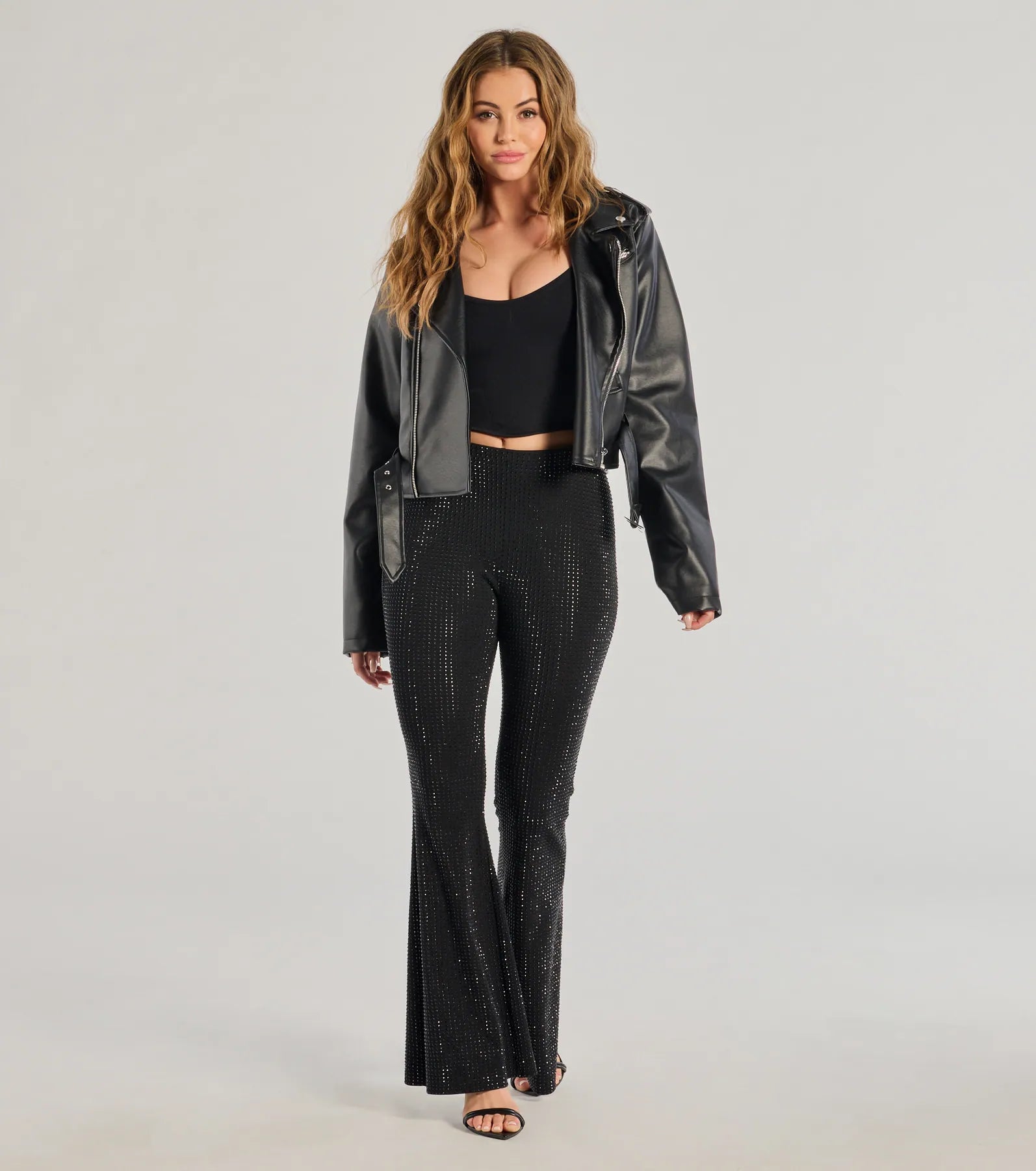 Soft Knitwear Glitzy Vibes Rhinestone Knit Flare Pants