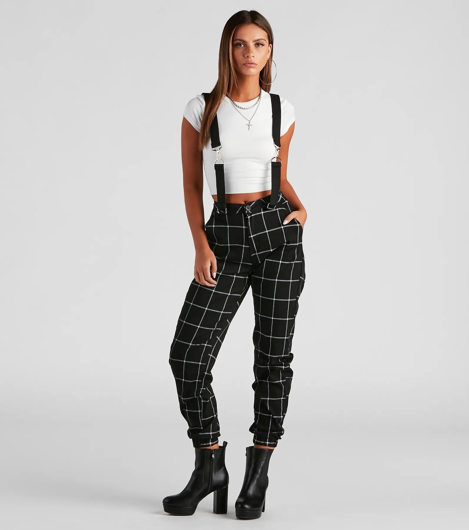 Elegant Comfort Gone Off The Grid Plaid Joggers
