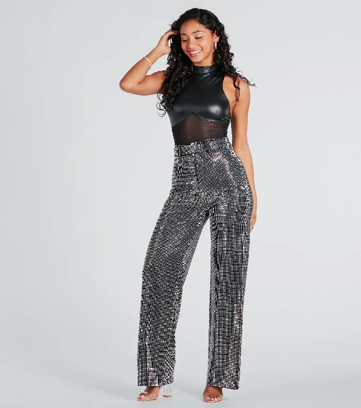 Trendy Traveler Gorgeous Bling Rhinestone Belted Wide-Leg Pants