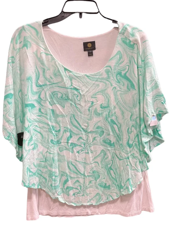 Stylish Wear Green & White Top Short Sleeve Jm Collections, Size 1x