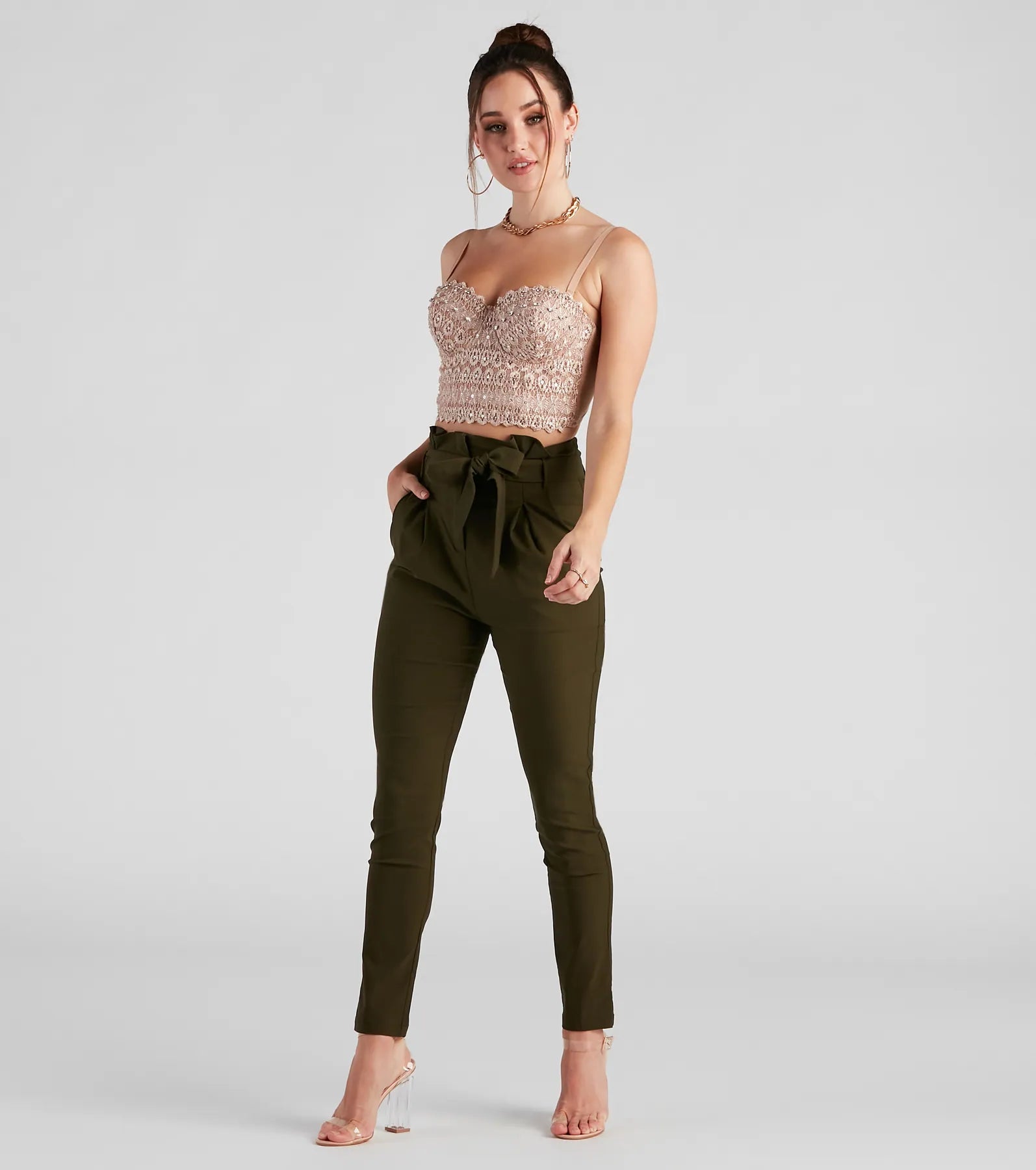 Easygoing Style High Waist Paperbag Skinny Dress Pants