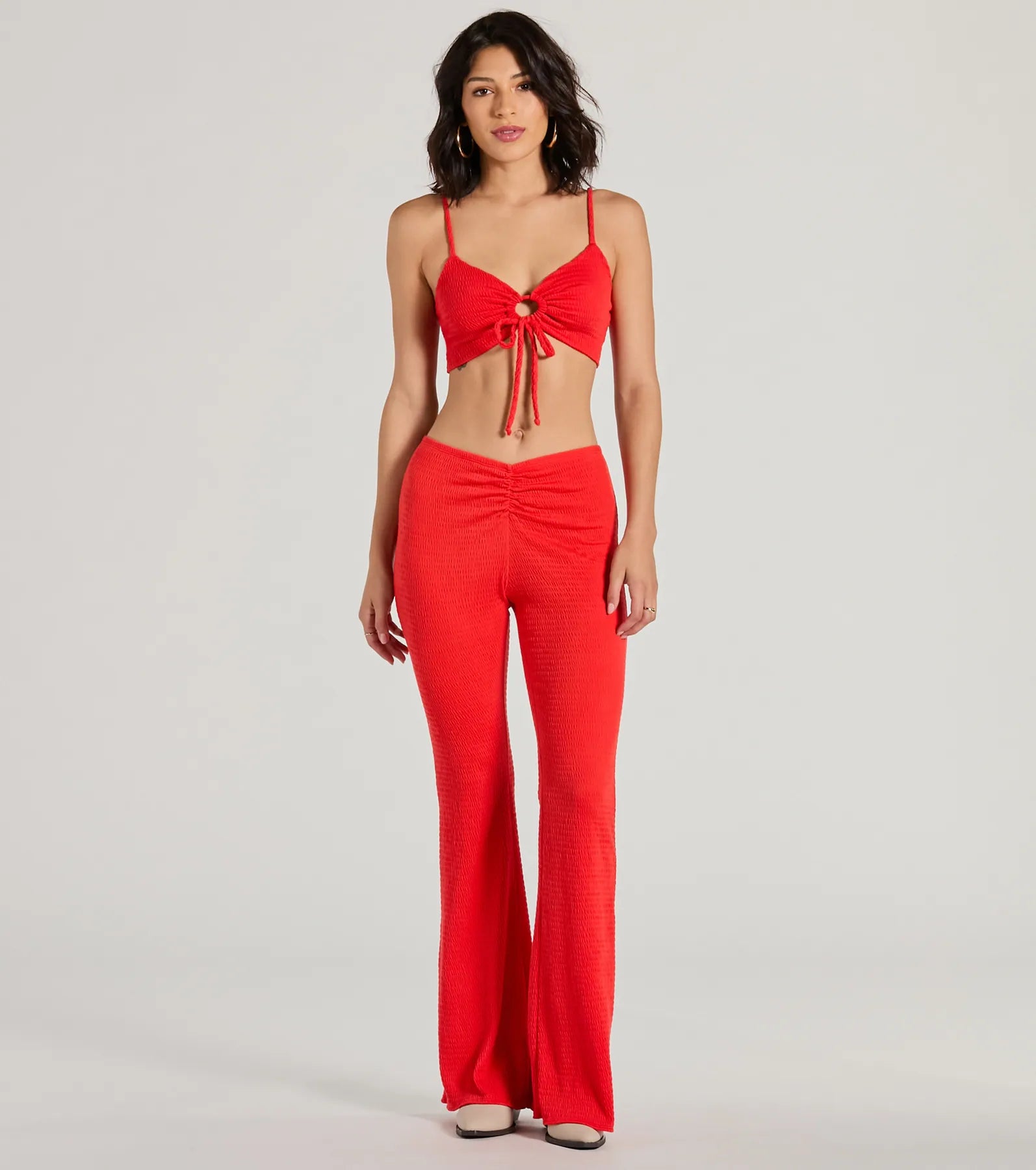 Fashion Touch Looking Good V-Waist Smocked Flare Pants