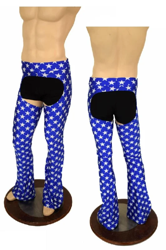 Warm Chic Outfits Mens Blue & White Star Bootcut Chaps