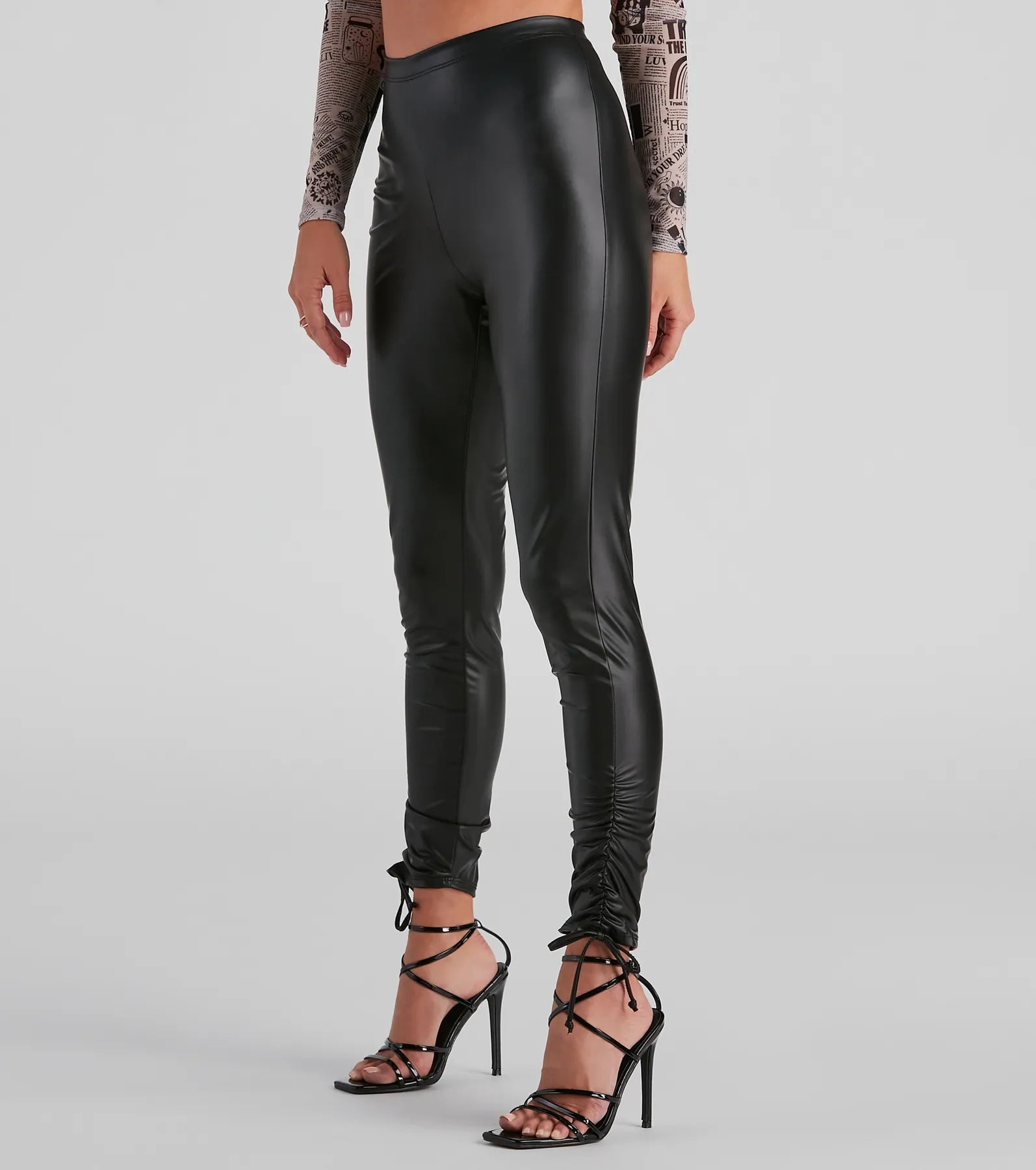 Fashion Must-have Next Level Chic Faux Leather Ruched Leggings