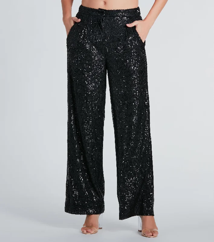 Slightly Flared Design Night Cocktails Sequin High-Rise Flare Pants