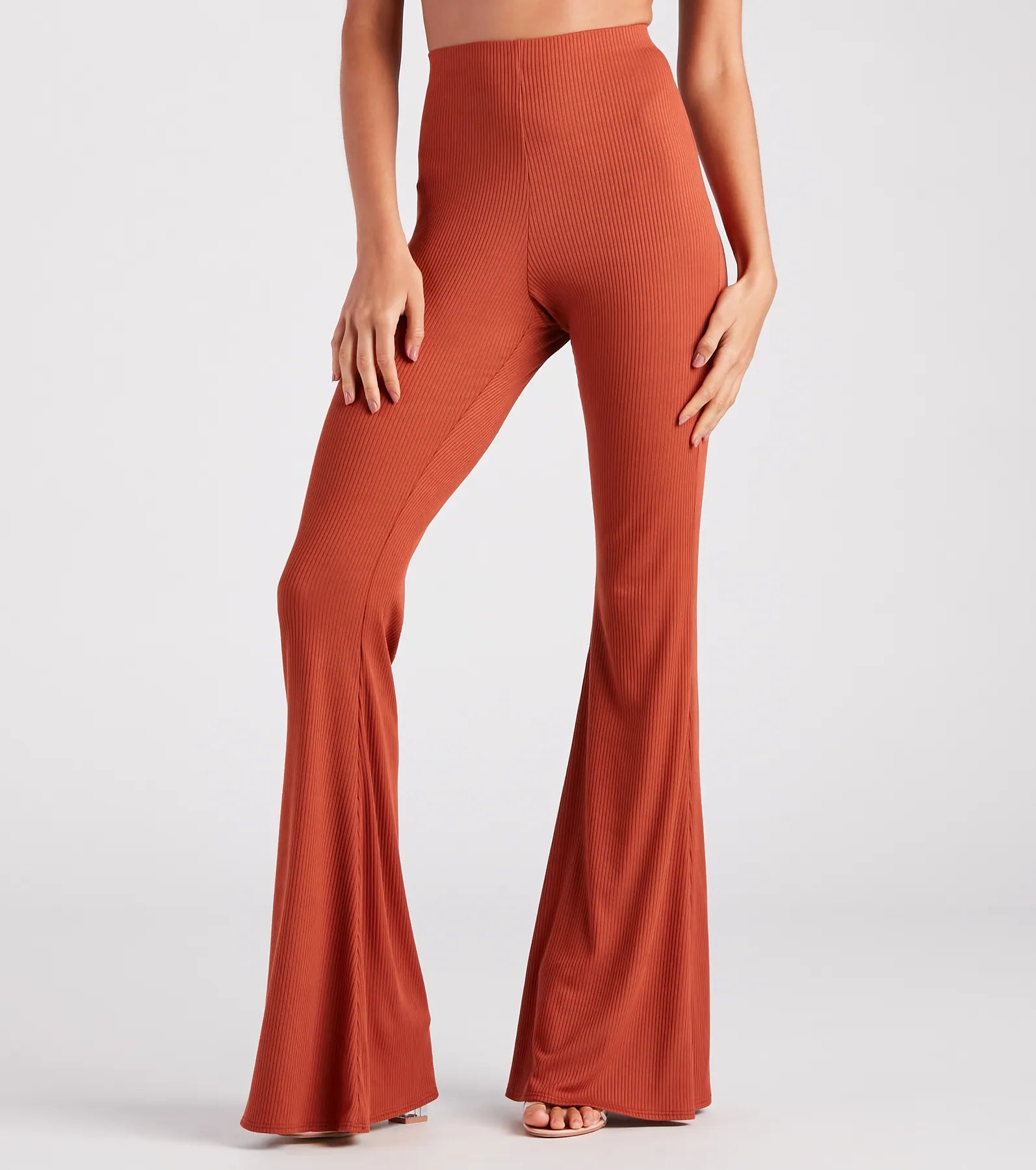 Integrated Design On A Flare High-Rise Knit Pants