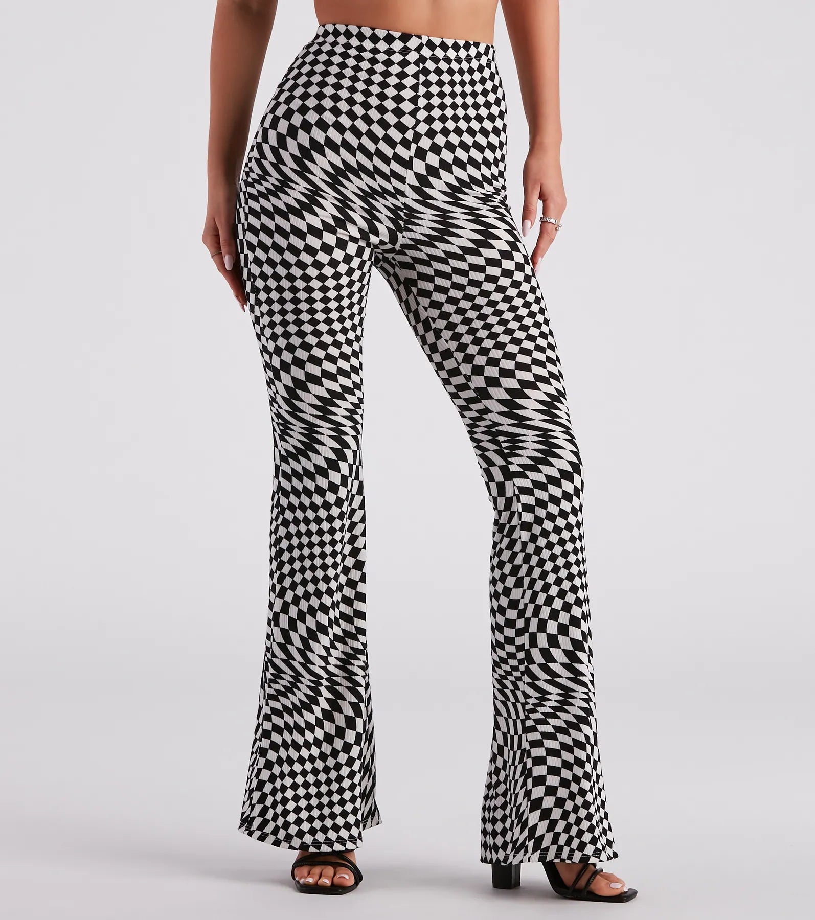 Casual Comfort Wear On Another Level Checkered Print Flare Pants