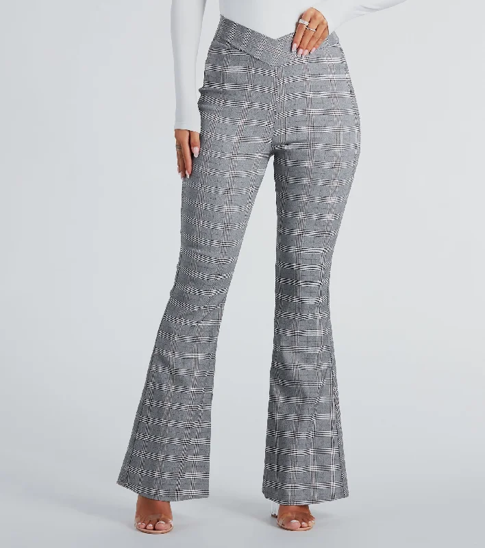 Body Design Plaid Mood V-Waist Flare Pants