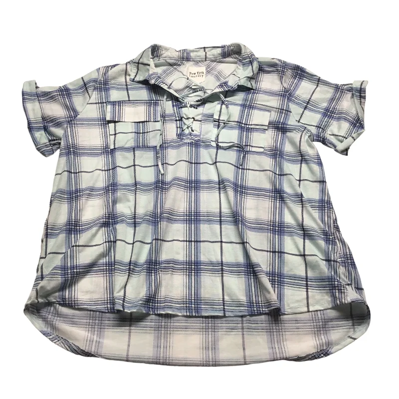 Relaxed Weekend Wear Plaid Pattern Top Short Sleeve New York Laundry, Size 3x