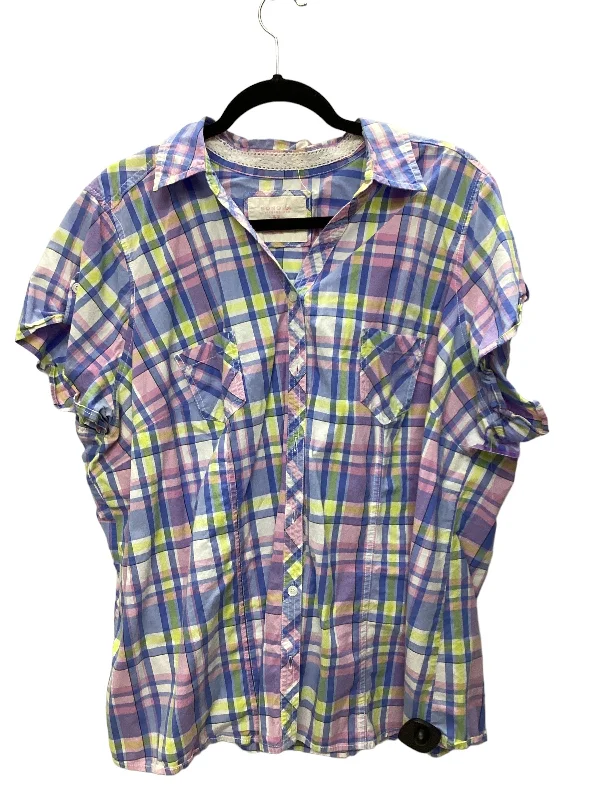 Romantic Temperament Plaid Pattern Top Short Sleeve Sonoma, Size 3x