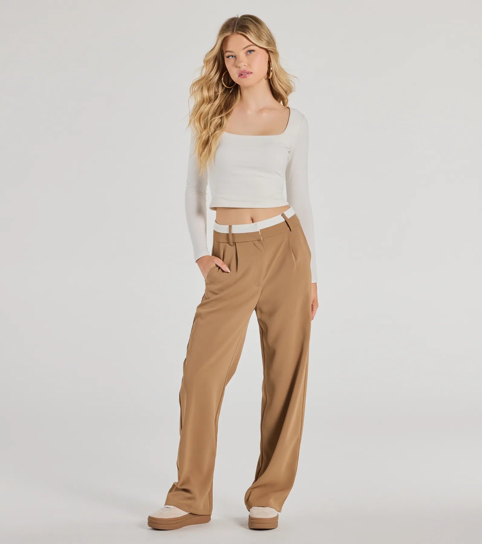 Chic Comfort Polished Perfection Contrast Waist Pants