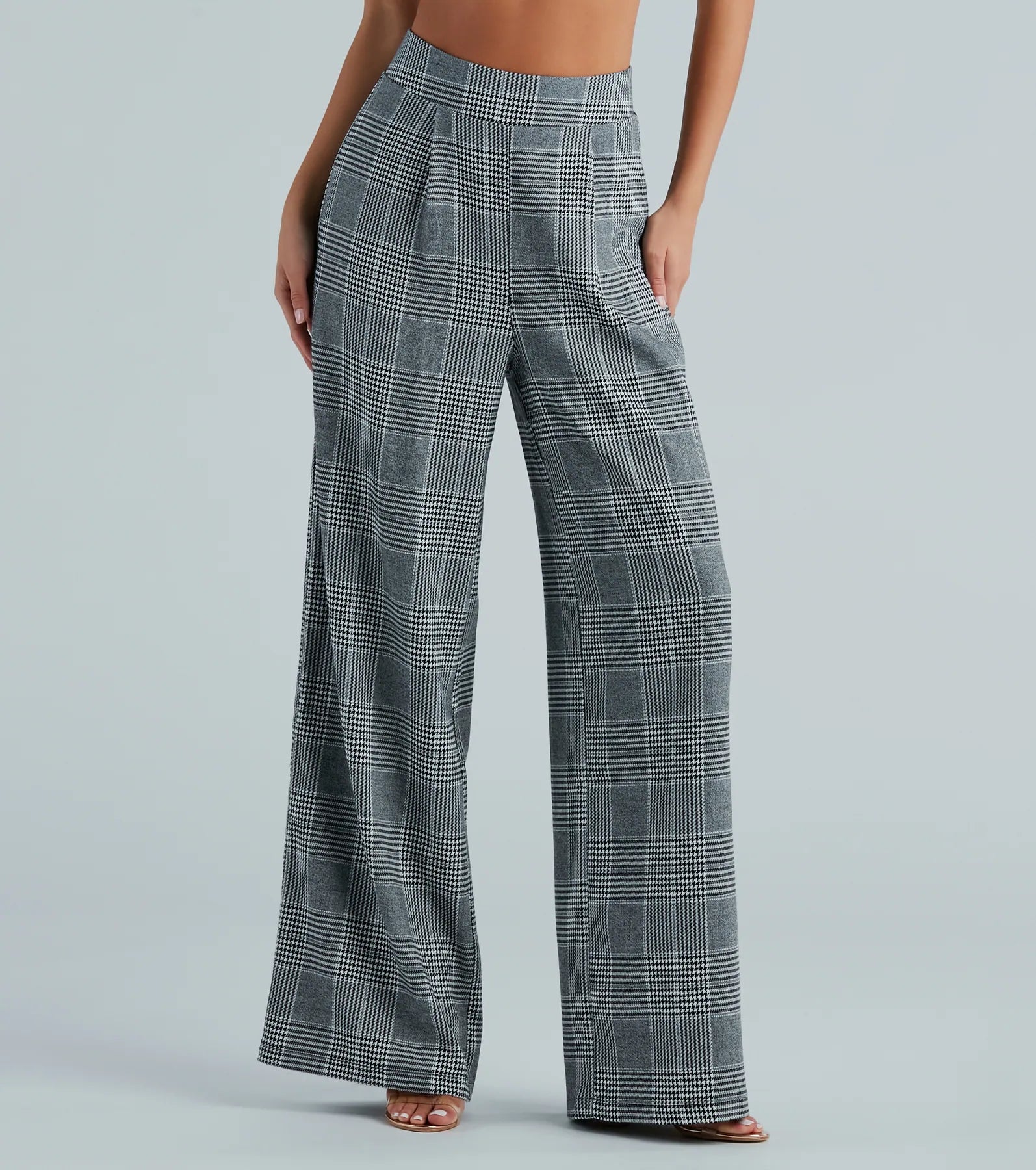 Casual And Comfortable Power Hour Plaid Wide-Leg Trouser Pants