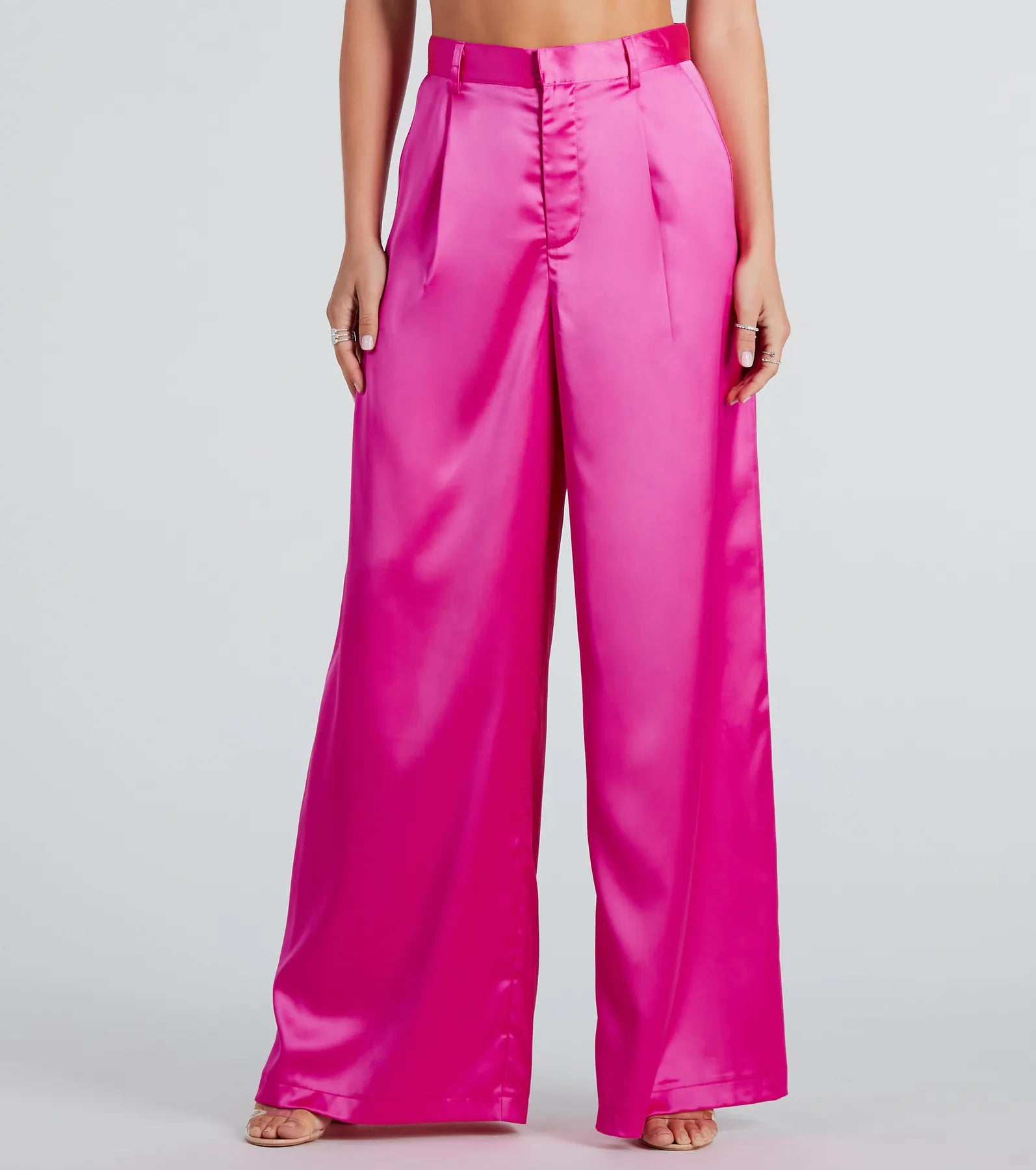 Cool Breeze At Night Power Vibe Satin Wide-Leg Trouser Pants