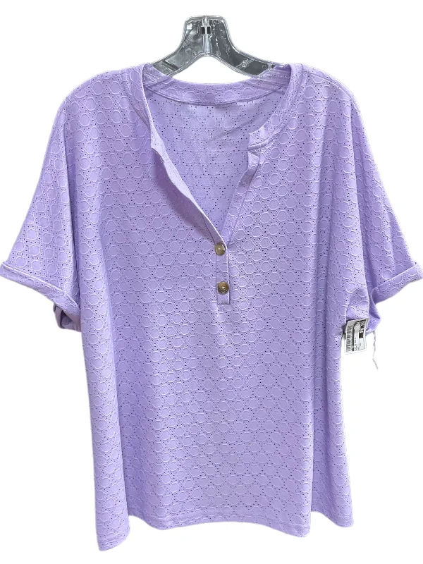 Easygoing Style Purple Top Short Sleeve Basic Cmf, Size 2x