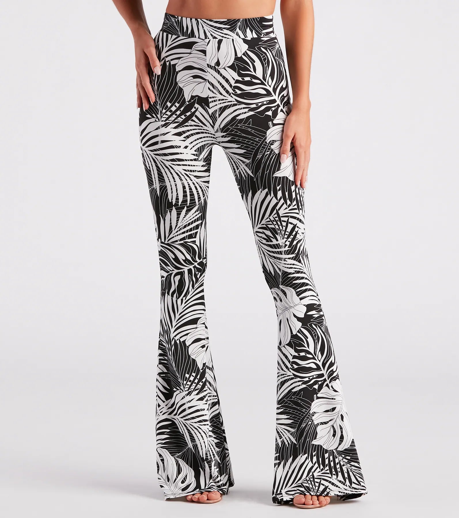 Cozy Layers Resort Bound Tropical Print Flare Pants