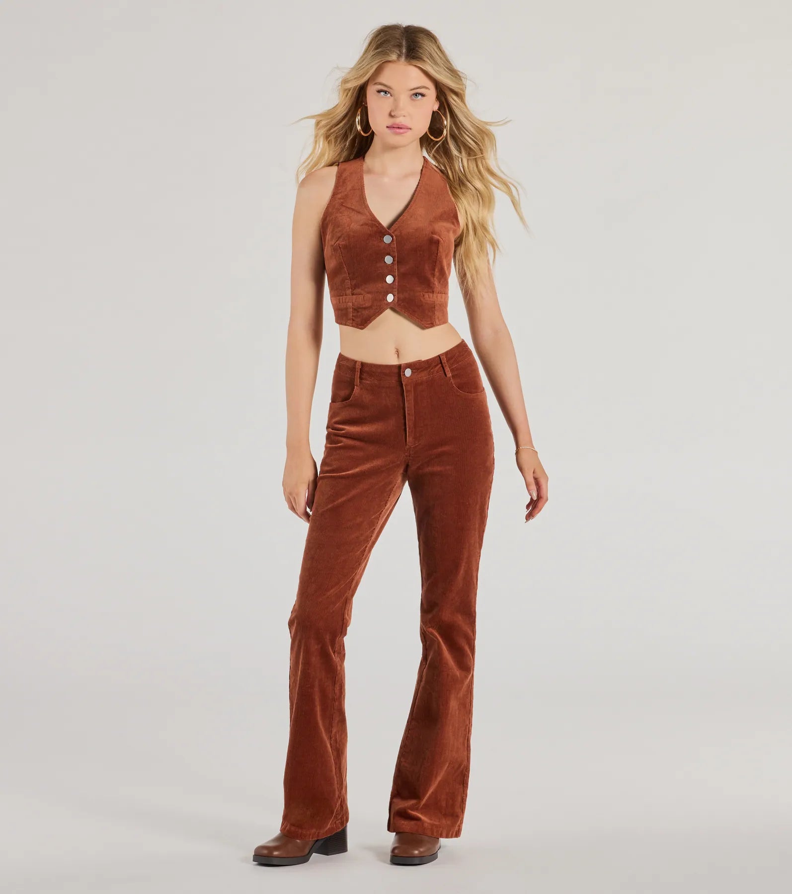 Trendy Dresses Retro Chic Corduroy High-Rise Flare Pants