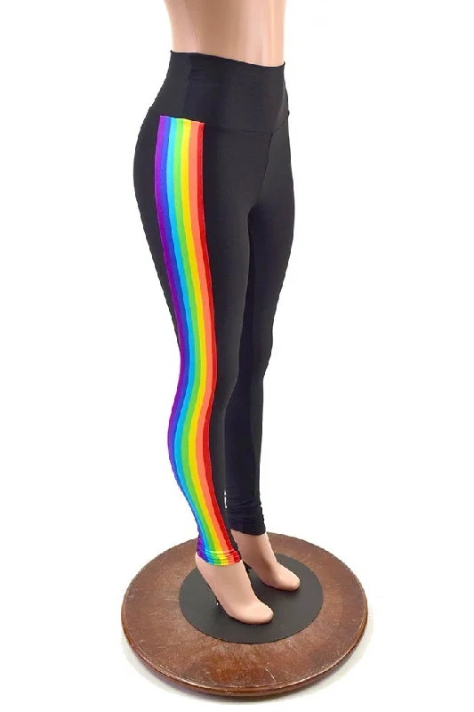 Retro Design Retro Rainbow Side Panel  High Waist Leggings