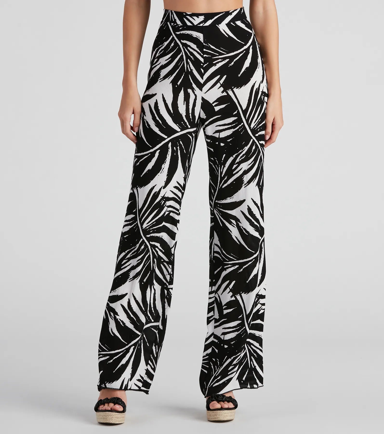 Light Layers Sandy Beaches Palm Wide-Leg Pants