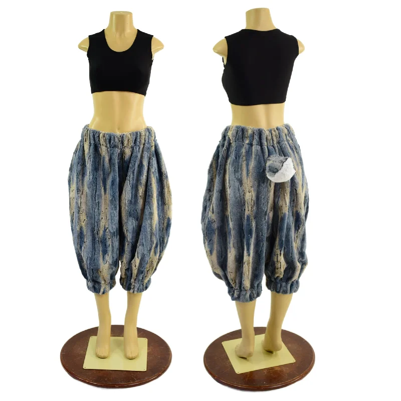 Elegant Temperament Satyr Minky Faux Fur Pants with Tail in Denim Blue Minky