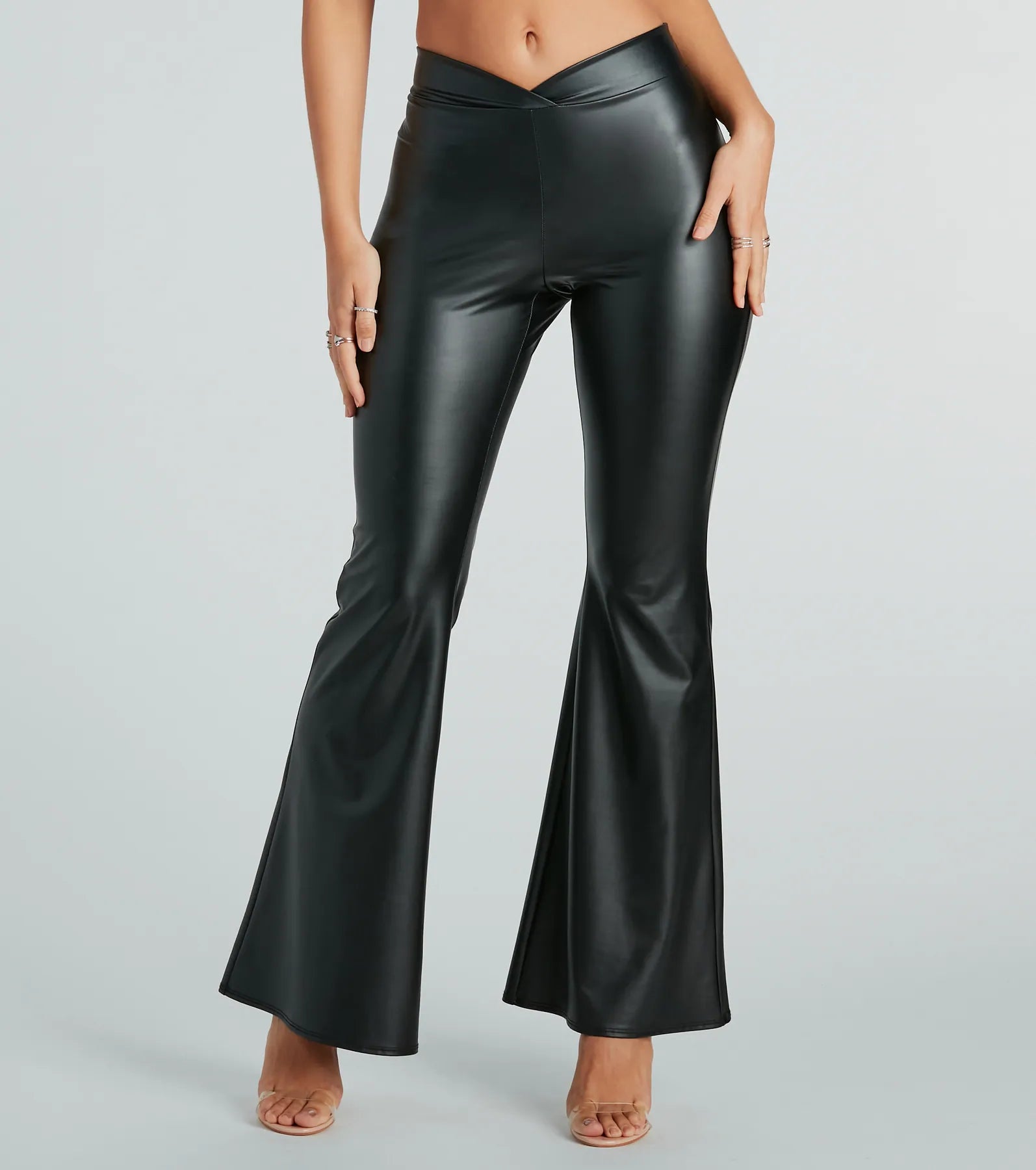 Noble Temperament Sleek Flex Faux Leather Flare Pants