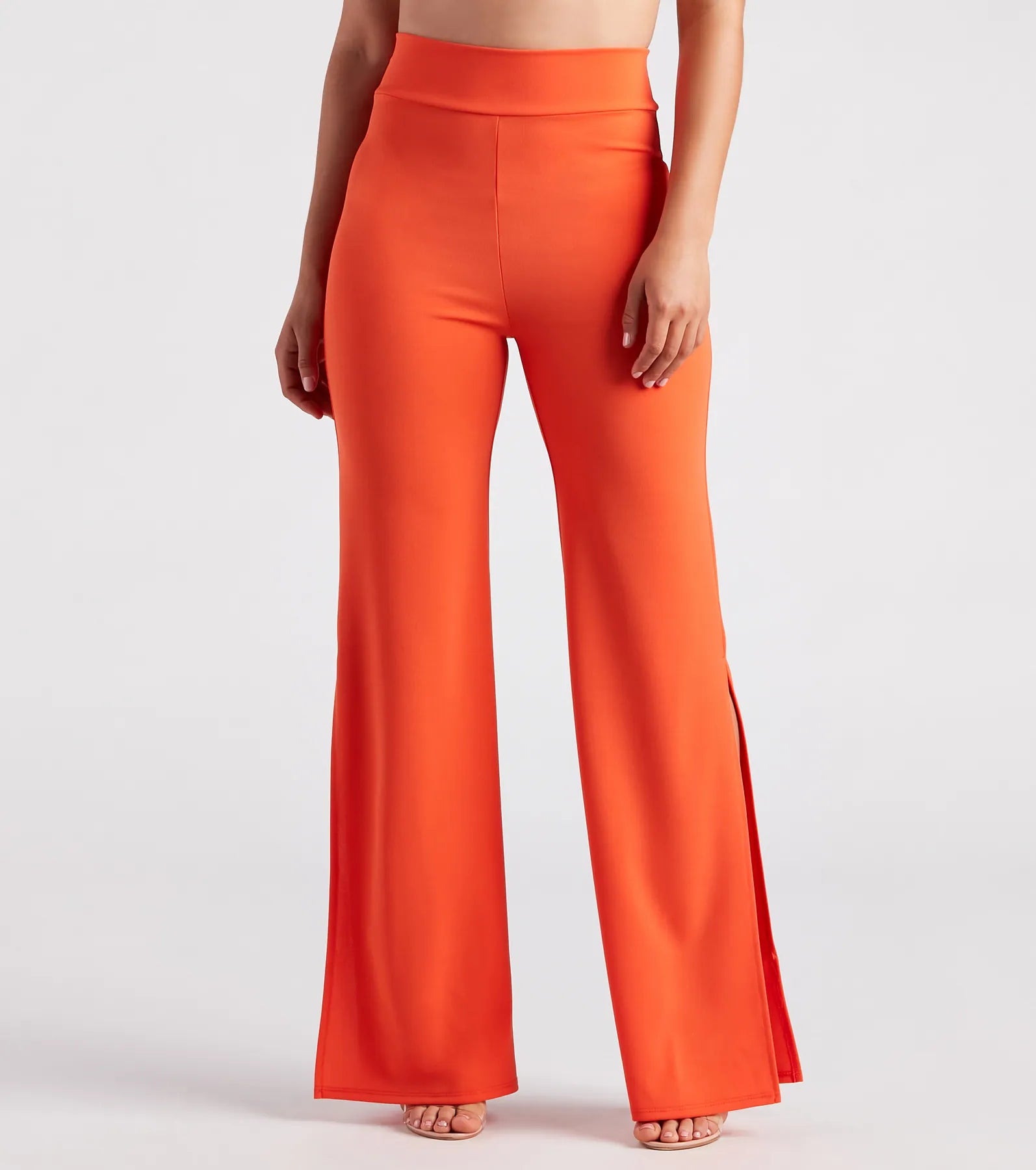 Soft Clothing Slit Decision Crepe High-Rise Pants