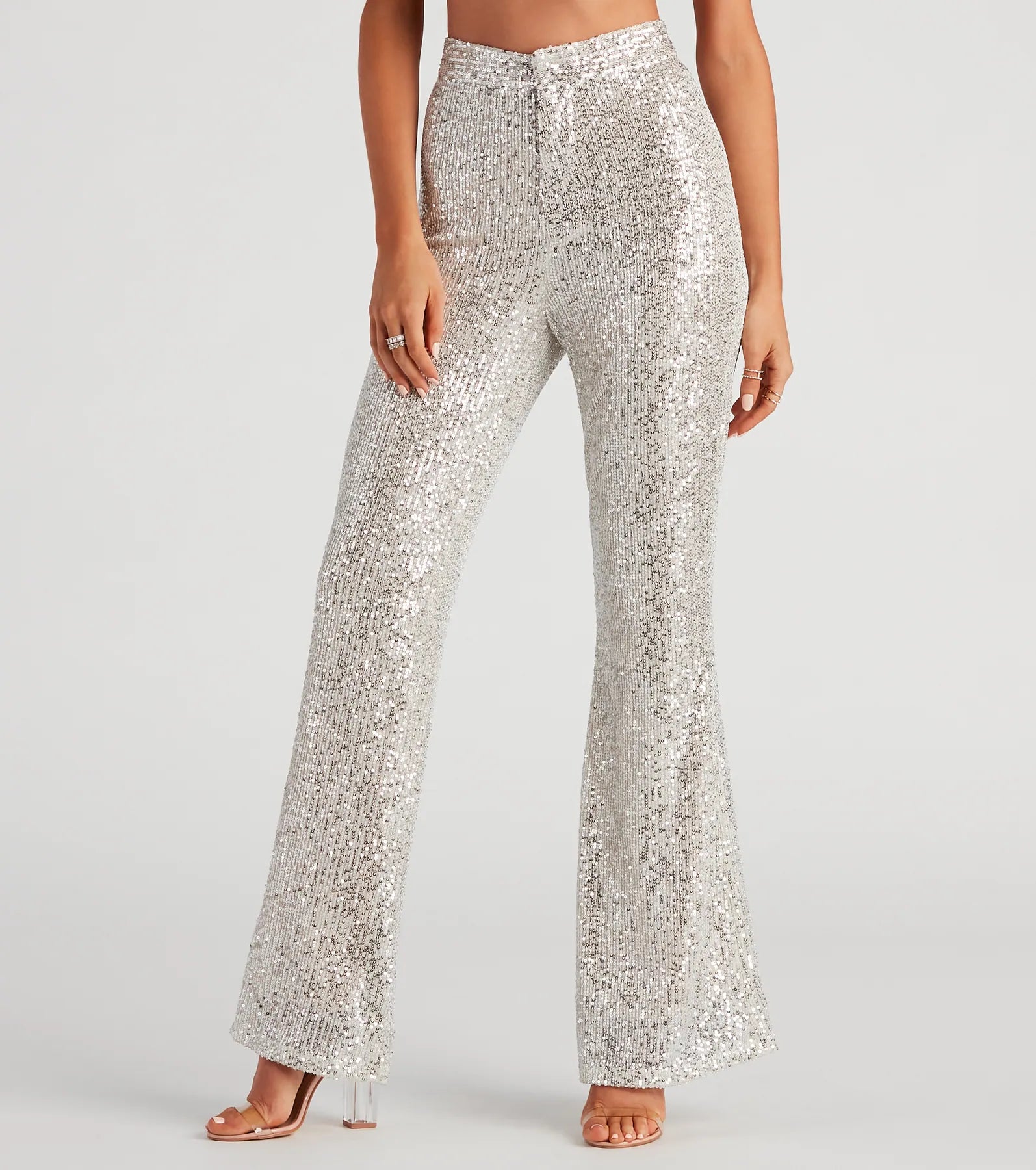 Trendy And Casual Sparkle Show Sequin Flare Pants