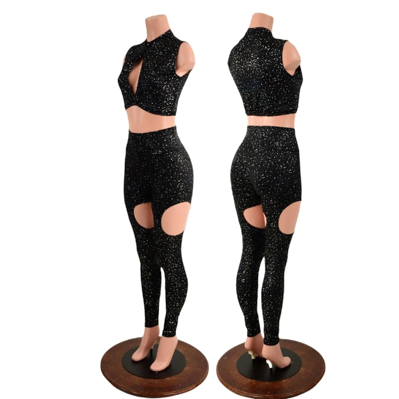 Fashionable Prints Star Noir Garter Style Leggings and Keyhole Top Set