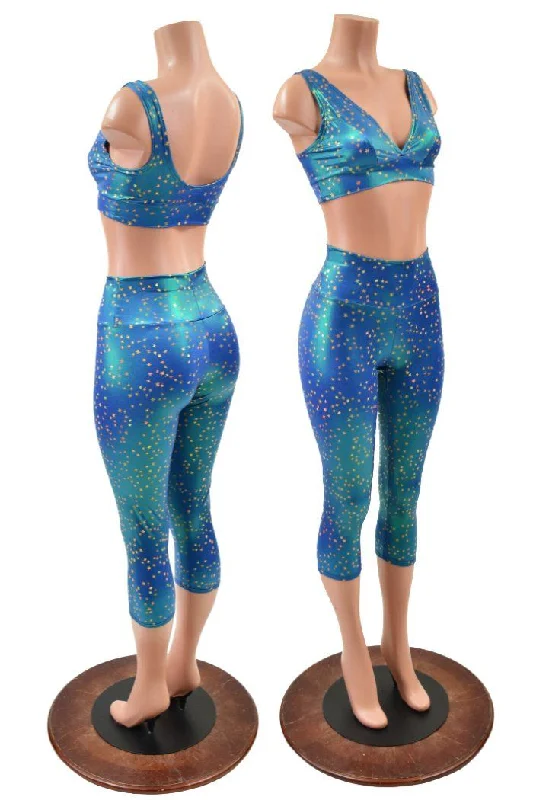 High Street Fashion Starlette Bralette and High Waist Capri Leggings Set