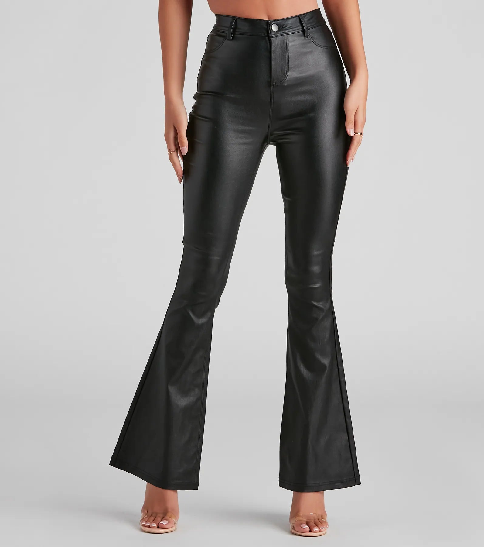 Fresh And Elegant Stylish Flare High-Rise Coated Pants
