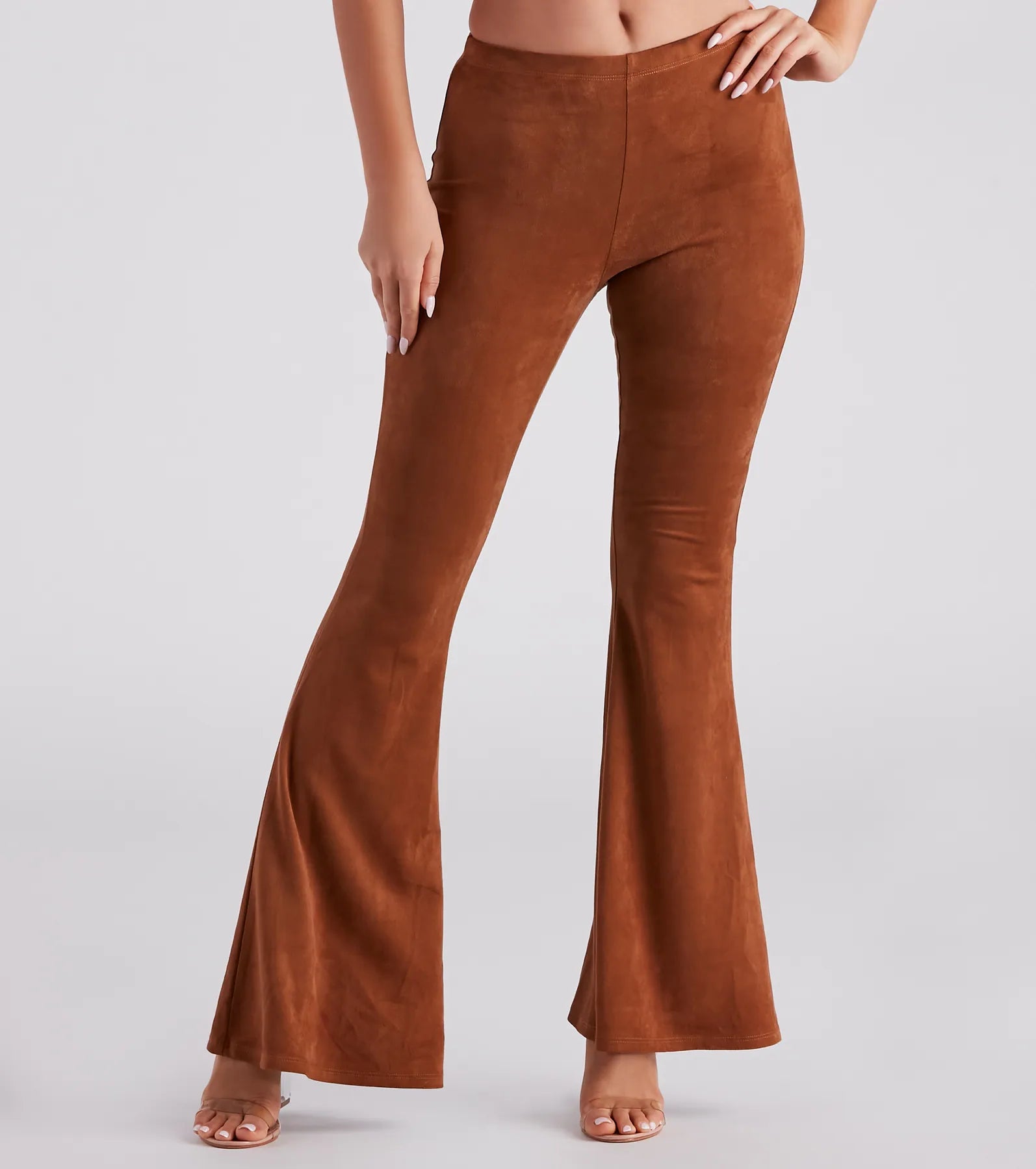 Slim Fit Stylish Pick Faux Suede Flare Pants