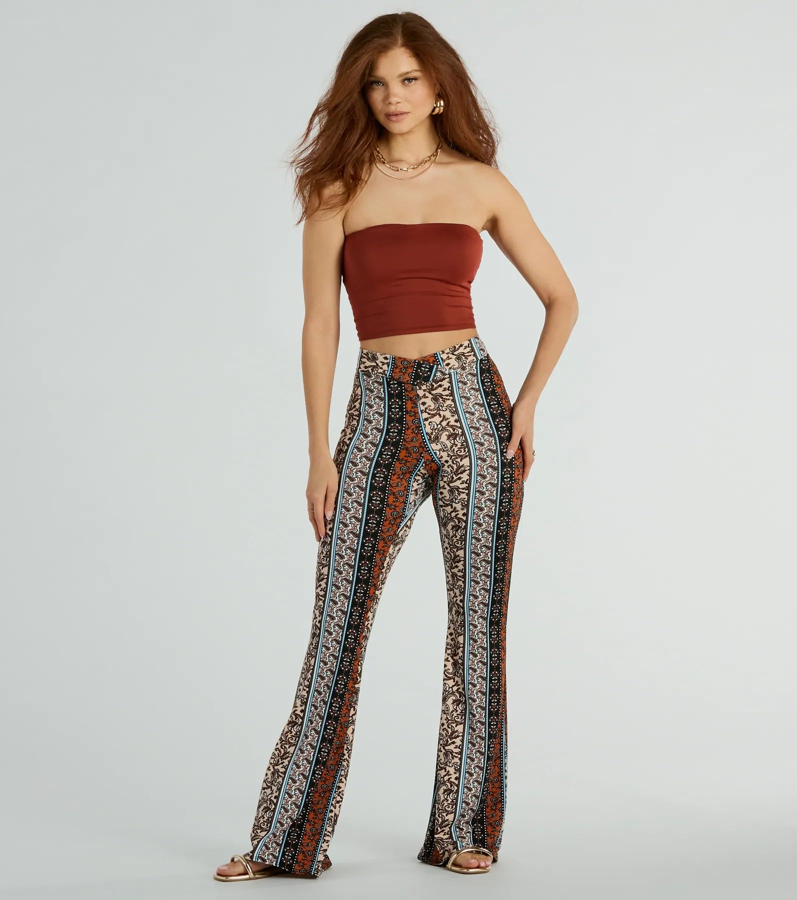 Cool Style Summer Dream Paisley Knit Flare Pants