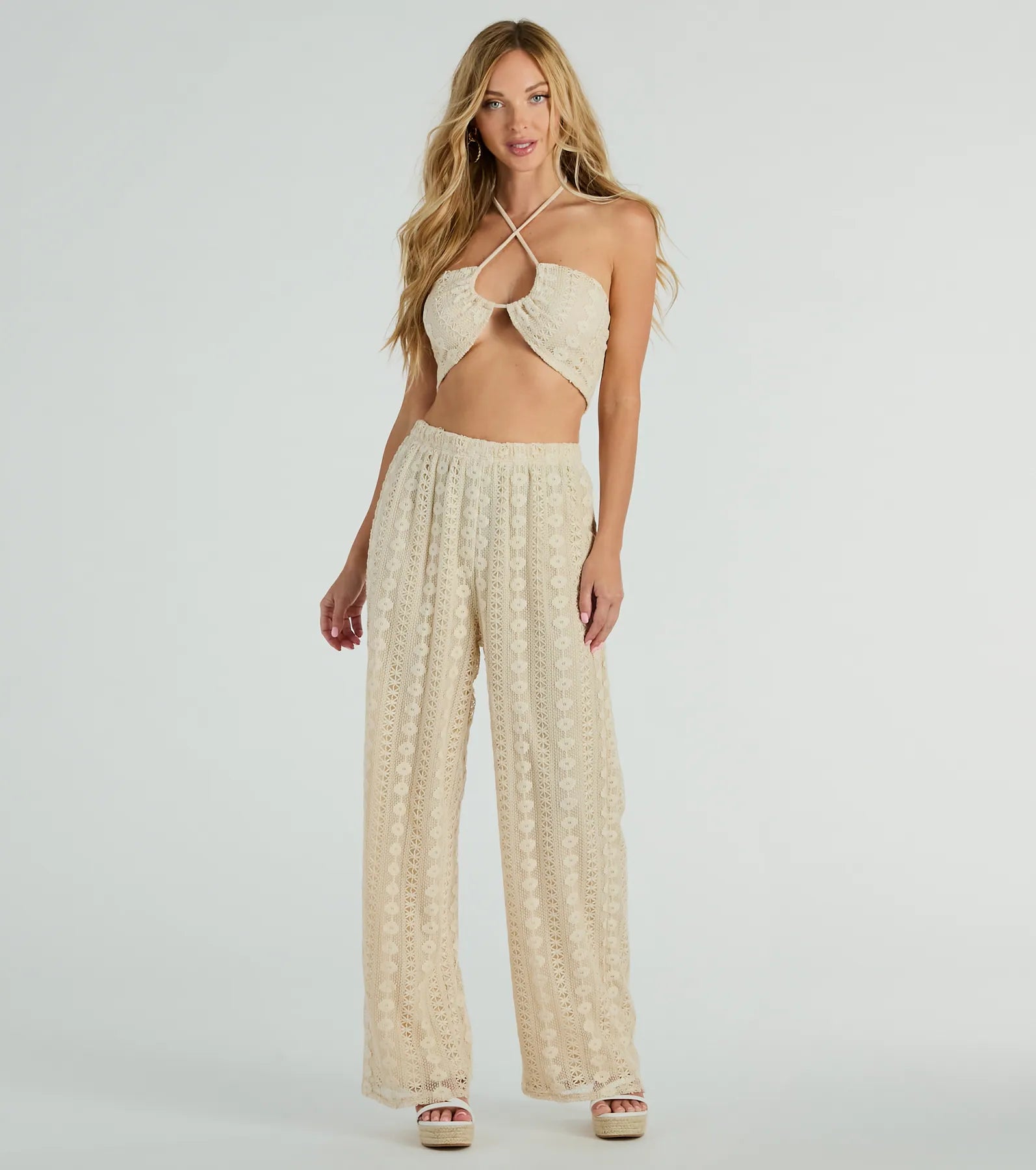 Classic Items Sunshine Livin' High Rise Palazzo Crochet Pants