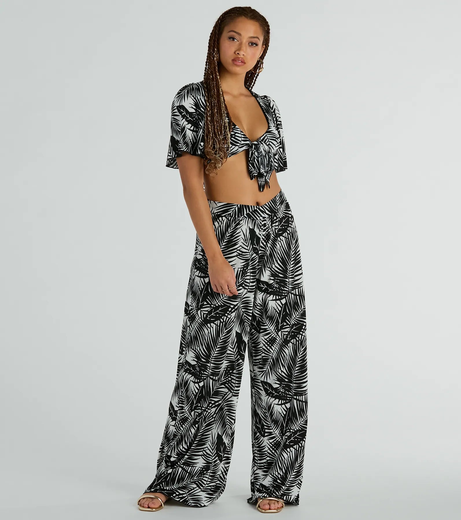 Casual Wear Time For Vacay High Rise Tropical Palazzo Pants