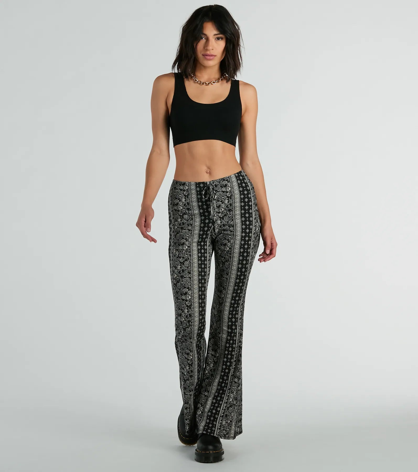 Dressing Tips To The Sky Boho V-Waist Tie Flare Pants