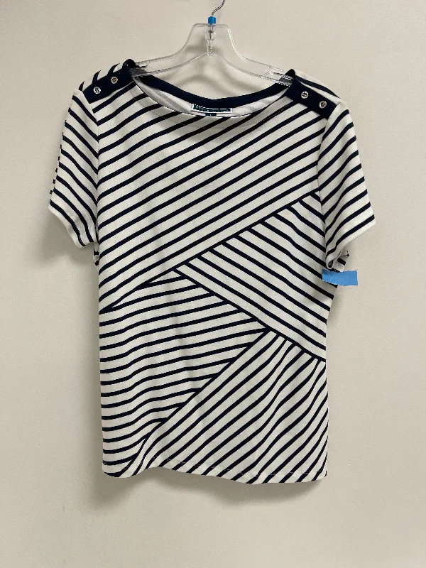 Classic Series Top Short Sleeve By Karen Scott In Blue & White, Size: L